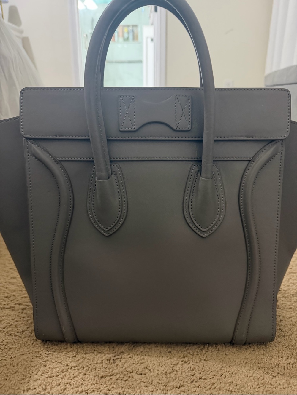 Structured Grey Tote Handbag - Women's Leather Satchel